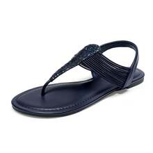 Women's Elastic Strappy String Thong Ankle Strap Summer Gladiator Sandals - 藏蓝色 - 查看 4