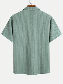 夏季男士纹理衬衫领短袖衬衫，度假风翻领纽扣休闲衬衫，男士精致短袖衬衫，简约优雅的办公室通勤衬衫，夏季海滩休闲衬衫，短袖衬衫采用衬衫领设计，凸显肩部线条，提升优雅气质，休闲男士服装，短袖衬衫搭配衬衫领，舒适百搭，打造夏季街头风 - 綠色 - 查看 7