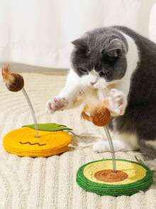 1件装全新益智趣味互动天然材质弹簧摇摆毛绒球羽毛云朵菠萝牛油果剑麻猫抓板摇摆玩具，悬挂式咀嚼清洁宠物玩具，适合所有犬猫，促进亲子互动，缓解焦虑，释放天性，无需电池 - 彩色 - 查看 3