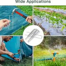 50 U-Shape Garden Staples Heavy-Duty Fence Sod Pins Galvanized Landscape Stakes Spike For Holding Barrier Ground Cover - Silver - View 3