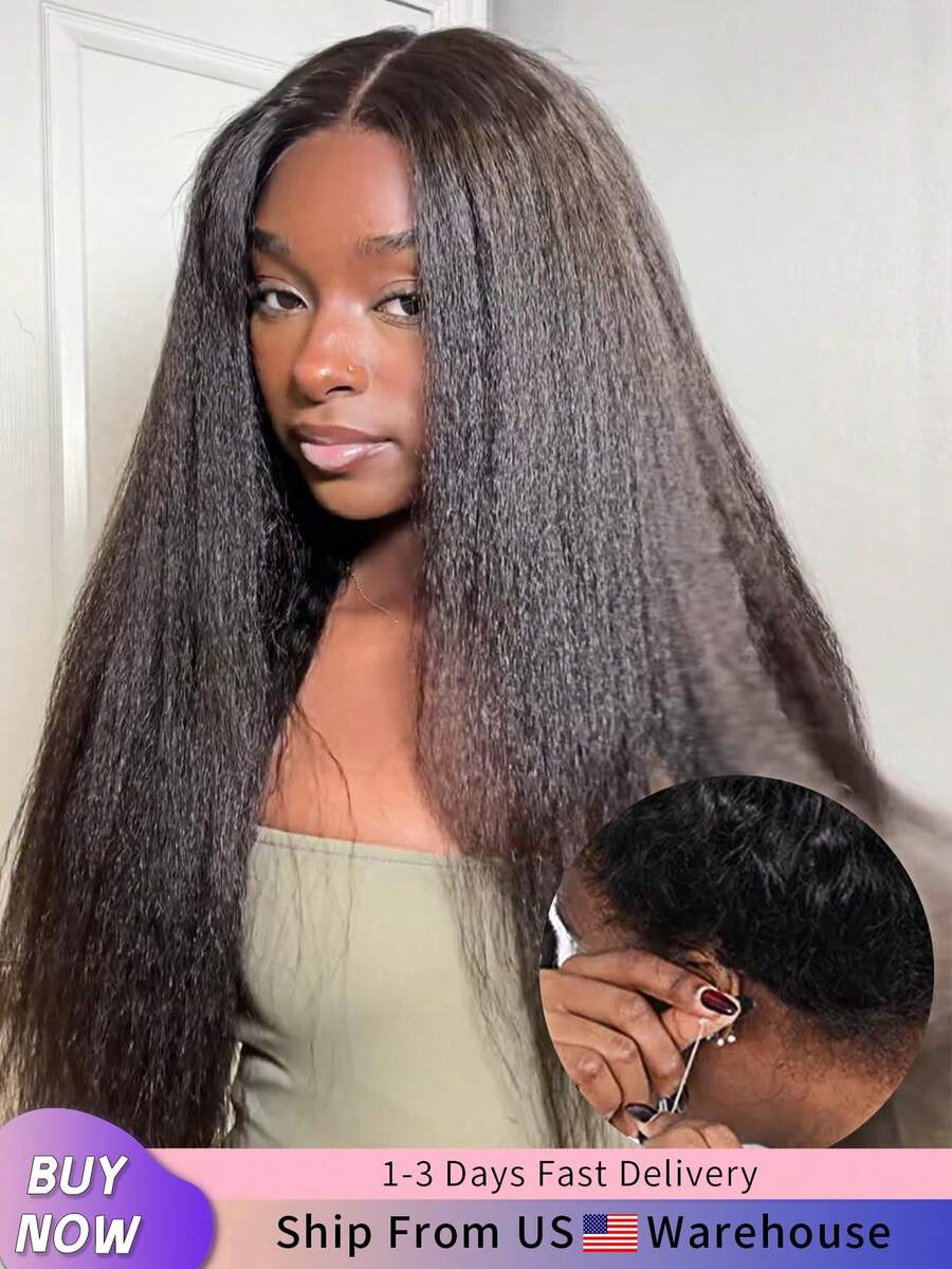 bling hair Kinky Straight Invisi Drawstring Glueless Full 360 Lace Front Wigs Human Hair Wear And Go Glueless Wigs Human Hair Pre Cut Pre Plucked 360 Frontal Kinkystraight Human Hair Wigs For Women 18 20 22 Inch 200% Yaki Straight 360 Full Lace Wigs Natural Color,Kinkystraight Human Hair Wig 13x6 Lace Front Wigs Human Hair Pre Plucked With Baby Hair 200% Density Yaki Straight Glueless Wigs Human Hair Pre Plucked (13x6 Yaki Straight Wig, 26 Inch),3 In 1 Half Wig Kinky Straight Glueless Wigs Human Hair Comfortable Fit No Glue Needed Wear & Go Seamless Clip In Wigs 20 Inch - Natural Black - 查看 1
