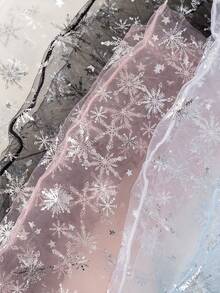 1 Pair Women's Thin Mesh Ruffle Socks, Embossed Snowflake & Star Pattern, Bow Tie Transparent Strap Mid-Calf Socks, Versatile Transparent Ladies Socks, Spring/Summer - Multicolor - View 4