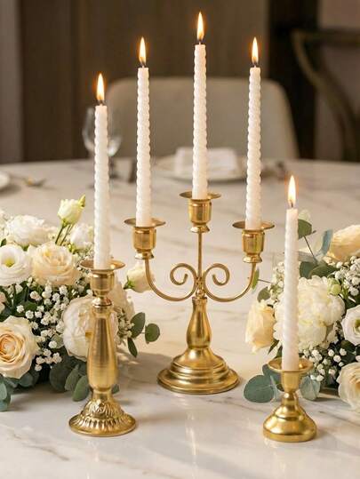 1 Pc/1Set Metal Candlestick/Candlestick Holders/Candle Holder, Luxury Wedding Gold Candle Stand For Dining Table Centerpieces, Bridal Shower Styling, Wedding Decor, Dining Table Coffee Table Living Room Desktop Decor. Ideal For Creating A Romantic Sweetheart Table, Styling A Grand Entrance Display, Or Adding Elegance To A Cocktail Hour, And Suitable For Wedding Receptions, Engagement Parties, And Bridal Brunch Events.