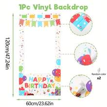 1 peça de moldura para fotos com balões coloridos, confete e caixas de presente de aniversário. Tamanhos: 120*60/180*90/210*105 cm. Ideal para fotos e decoração de festas de aniversário, tanto em ambientes internos quanto externos. - Multicolorido - Ver 15