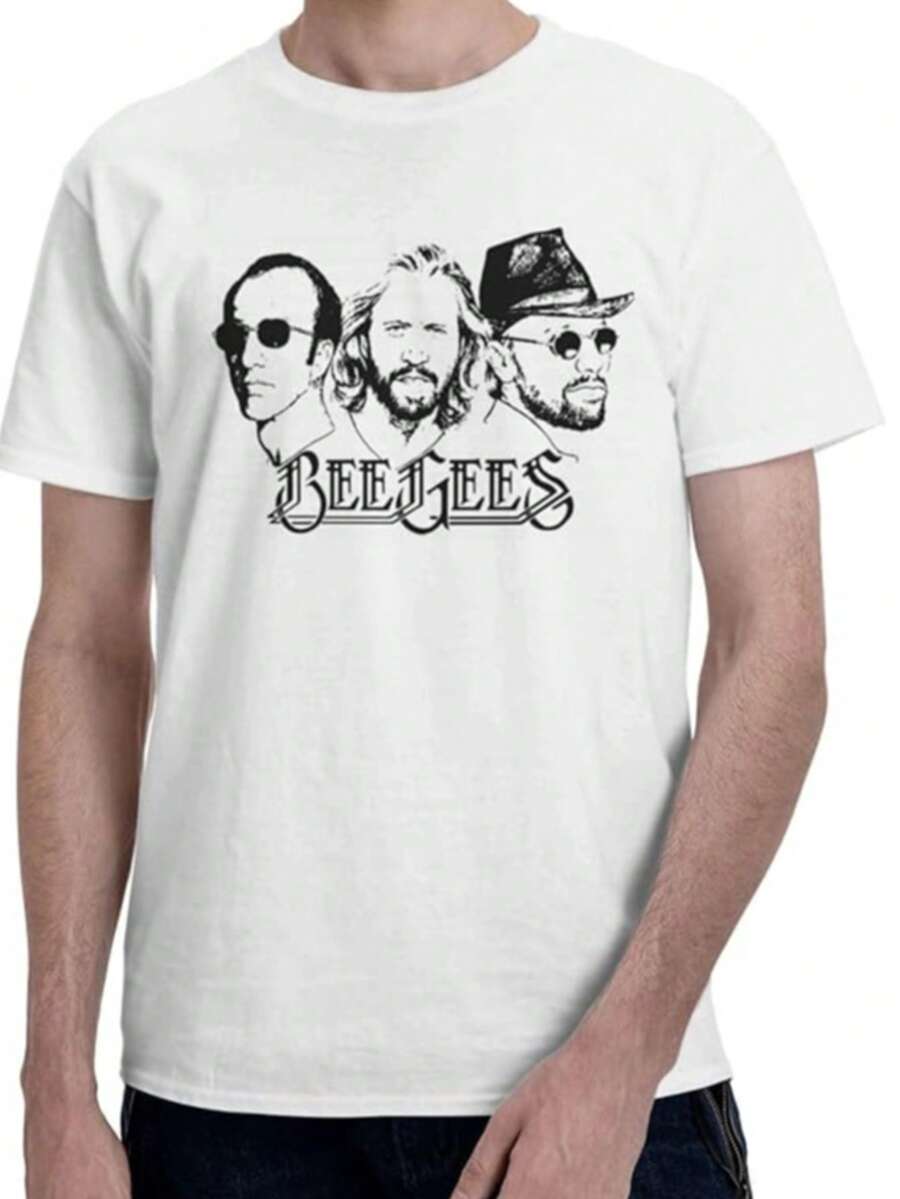 Unisex Casual Cotton Graphic T-Shirt - Bea-Stie Boys Band Member Portrait Design - 白色1 - 查看 1