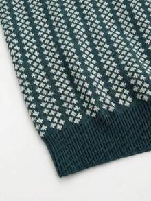 Unisex Casual Loose Striped Polo Collar Knit Short Sleeve Top, Spring/Summer - Green - View 9