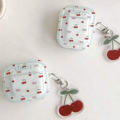 樱桃图案保护套，兼容苹果蓝牙耳机，防刮防摔，适用于苹果蓝牙耳机。