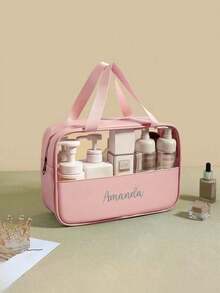 1pc Customized Embroidered Name Transparent Cosmetic Bag, Large Capacity Makeup Organizer, Portable Waterproof Toiletry Bag For Travel, Makeup And Toiletry Storage, Suitable As Gift For Family And Friends - Multicolor - View 5
