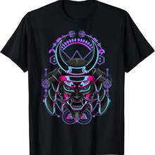 Camiseta con máscara facial de demonio samurái Oni japonés con fallo - Negro 3 - Ver 1
