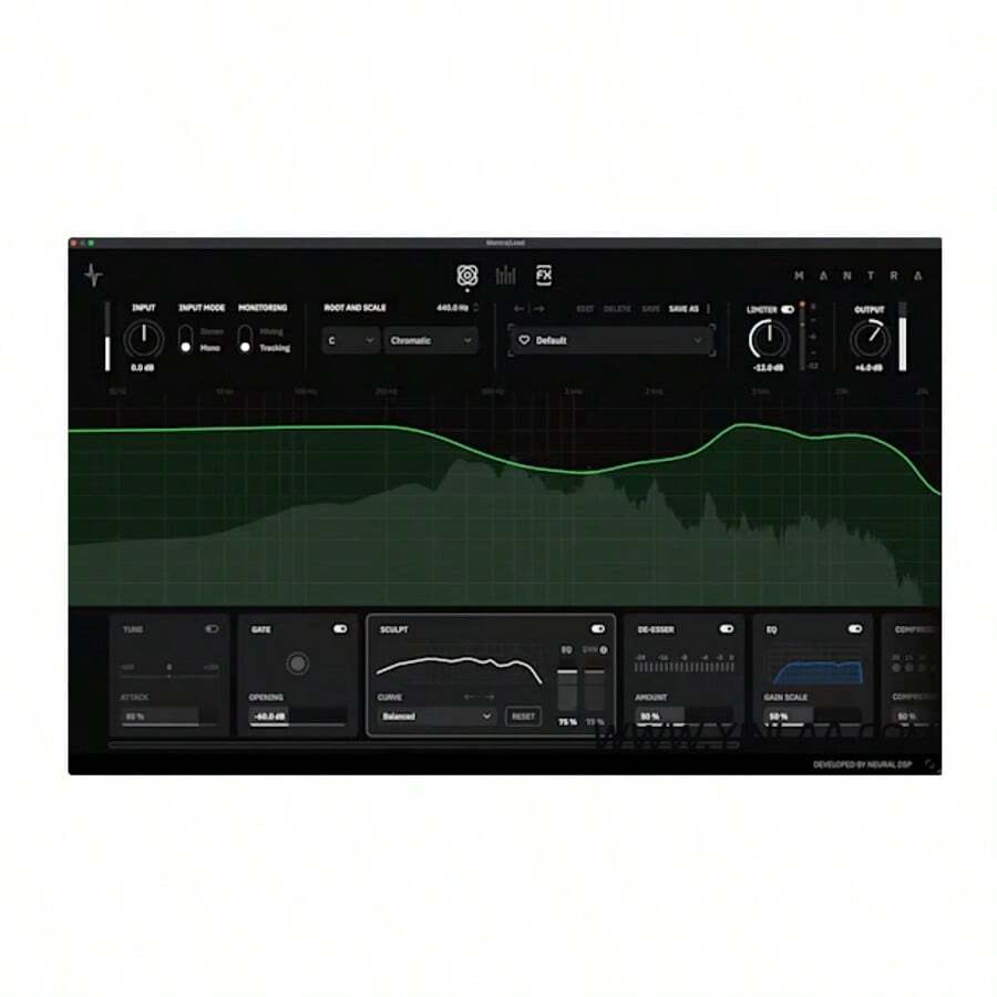 Neural DSP Mantra, un plugin inteligente todo en uno para mezcla vocal y postproducción con múltiples efectos Corrección de sonido, reducción de ruido, reverberación, efecto de eliminación de sibilancias, compresor, ajuste de saturación, efecto de armonía - macOS - Ver 1