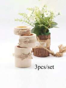 1 pieza Juego de portavelas de madera, envuelto a mano con cuerda de cáñamo, diseño natural, esencial para una cena a la luz de las velas acogedora - color madera - Ver 4