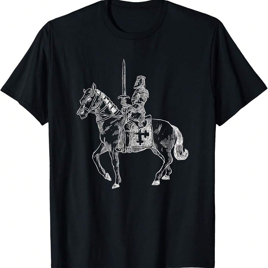 Camiseta de caballero medieval a caballo - Negro 1 - Ver 1