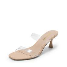 Women Kitten Heel Mule Sandals Square Open Toe Two Strap Slip-On Low Heeled Sandals Casual Summer Mules Shoes - Clear - View 4