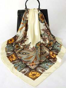 1pc Minimalist Printed Satin Scarf, New Spring Fashion Accessory Scarf, Suitable For Women, Can Be Used As A Waistband, Bag Decoration, Ribbon, Headband Or Scarf, An Ideal Choice To Enhance Your Overall Look. - 米色 2 - 查看 3