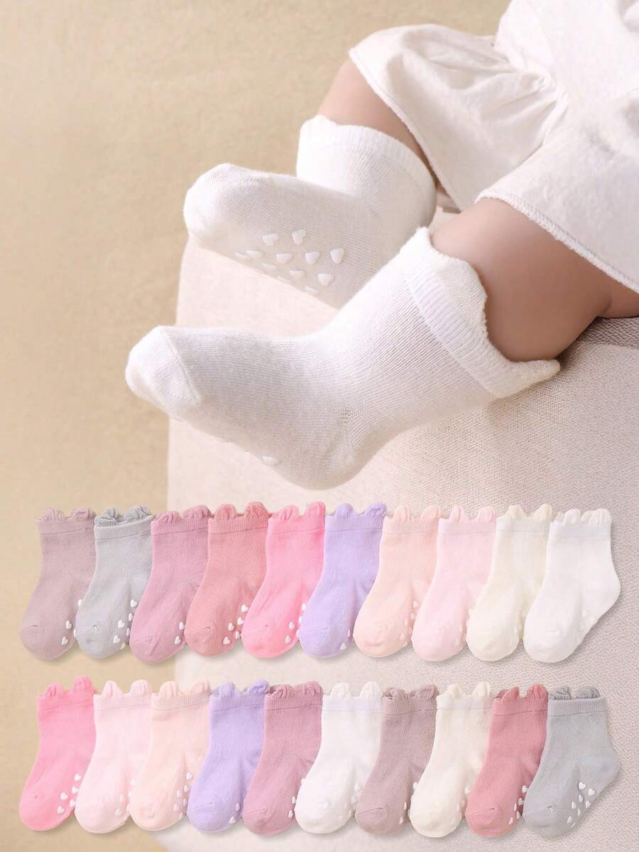 20/10/5/1 đôi tất dài chống trượt hình trái tim cho bé, màu ngẫu nhiên, có thiết kế tai dễ thương ở cổ tất để tránh bị tuột, tất tập bò trong nhà cho bé, tất thể thao chống trượt cho bé gái mặc hàng ngày và dự tiệc. In họa tiết trái tim, ngôi sao, chấm bi, hoa, dấu chân động vật, phù hợp cho trẻ sơ sinh 0-3 tuổi. - Nhiều màu - Xem 1