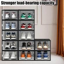 Thick Transparent Shoe Box With Lid, Foldable & Stackable Plastic Shoe Rack Organizer - Waterproof, Space-Saving Storage For All Shoe Types - Ideal For Foyer, Bedroom, Home, Dormitory - 黑色-12個 - 查看 5