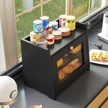 Bread Bin For Kitchen Countertop, Extra Large Bamboo Bread Box Storage Container For Homemade Bread, Double Layer Sourdough Breadox, Bread Bin Organizer For Counter Cabinet Pantry - Black - View 5