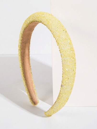 1pc Starry Gemstone & Faux Pearl Decor Headband, Bright Color Hair Accessory With Yellow Crystal Decor, New Spring Collection Hairband Hair Hoop