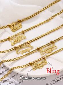 Customized Sparkling Frosted Double-Layered Name Necklace, Personalized Minimalist Style Romantic Couple Stacking Necklace With Round Snake Chain Pendant, Suitable For Everyday Wear. Available In Gold, It's Fashionable, Multi-Colored, Vintage, Simple, Unisex, Casual, Cute, Customizable, Personalized, And Unique. - 5NK Chain Brushed Finish - Single Layer Double Buckle - View 10