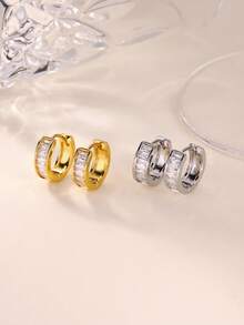 Luxury Multi Square Cubic Zirconia Gold Color Earrings For Women, 18K Gold-Plated & Silver Color Anti Fading Hoop Earring, Wedding Party Jewelry Vacation Accessories, Gifts For Mom/Best Friends - Multicolor - View 5