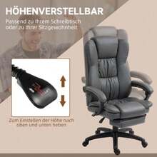 Office Chair, Executive Chair, Swivel Chair, Height-Adjustable With Footrest And Headrest, Ergonomic Chair, Vibration Function, Reclining Office Chair, Massage Function, Faux Leather, Dark Grey, 68.5 X 68.5 X 113-121 Cm - A - View 5