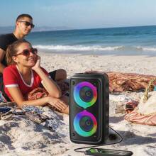Wireless Speaker With Subwoofer, Large Boombox Speaker, Stereo Speaker, Subwoofer, Outdoor Wireless Speaker, Party Disco Light, TWS, TF, Optional MIC - 黑色升級版本 - 查看 5