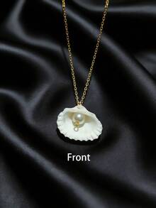 1件夏季海滩度假风天然珍珠贝壳吊坠项链，适合日常佩戴和海滩度假 - 貝殼 - 查看 1