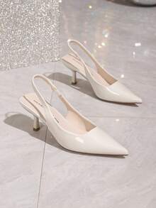 Women's Pointed Toe Kitten Heel, Ankle Strap Thin Heel, Closed Toe Versatile Party/Outdoor/Work Shoes, Fashion Comfortable White High Heels (Run Small By One Size) - Beige - View 5