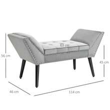 Modern Button-Upholstered Bench In Rubberwood And Light Grey Velvet, 114 X 46 X 56 Cm, For Entryway And Living Room. - Grey - View 3