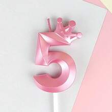1個 0-9 號粉色皇冠造型數字生日蠟燭，生日蛋糕裝飾，生日派對裝飾，3D皇冠設計數字蠟燭，適用於生日、週年紀念、性別揭曉派對、單身女派對、畢業典禮 - 粉色 - 查看 13