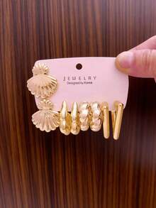 8-24件套欧美风金色螺旋花瓣耳环套装，适合情人节、母亲节礼物及日常佩戴 - 金色 - 查看 6