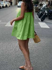 Sleeveless A-Line Pleated Vacation Dress, Casual Daily Vacation Dress, Spring/Summer - Green - View 4