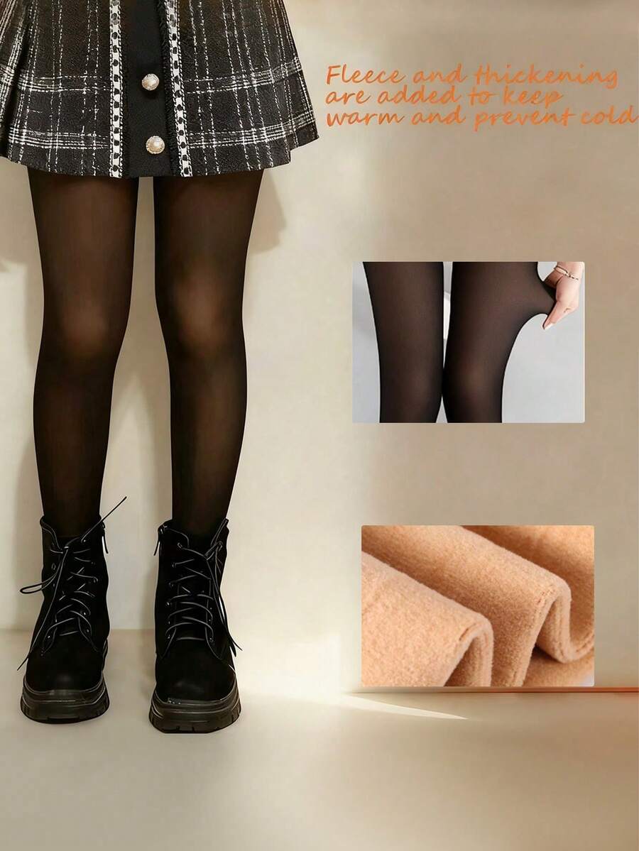 1/2 chiếc quần tất giữ nhiệt, quần legging cổ điển màu đen mỏng, mềm mại, ấm áp, thoải mái, thời trang, thoáng khí, đa năng, phù hợp cho trang phục thường ngày hoặc đi nghỉ lễ/đi học, mùa thu/đông. - màu đen - Xem 1