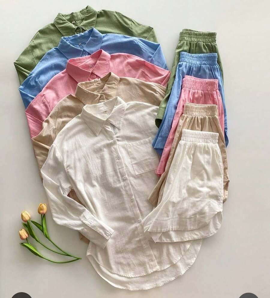 Linen Chamise Set With Shorts And Lining, 2 Pieces. - 藍色 - 查看 1