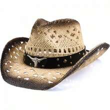Women Men Cowgirl Hat, Roll-Up Wide Brim Straw Hat Summer Cap For Beach Vacation - Khaki - View 6
