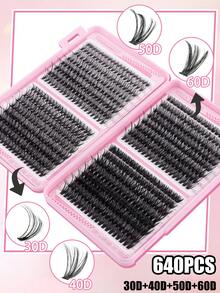 Bộ 640 sợi mi giả D-Curl mềm mại, bao gồm keo dán, chất làm kín, nhíp, cọ kẻ mắt, dung tích 10D+20D+30D+40D+50D+60D+80D+100D, mi riêng lẻ 9-18mm, chất liệu lông chồn mềm mại, dụng cụ trang điểm mắt mèo, thích hợp cho các buổi tiệc làm đẹp và du lịch. - Hồng - Xem 5