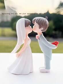 Charming Resin Couple Sculpture - Romantic Bride And Groom Miniature Decor, Elegant And Cute Cake Topper, Suitable For Home, Living Room, Bedroom, Office Desk, Shelf Or Garden Display, Perfect For Engagement, Anniversary, Wedding Party Decoration And Souvenir Gift, Indoor Decor | Elegant Design | Fine Craftsmanship, Ideal For Wedding Decoration, Valentine's Day Celebration - Nhiều màu - Xem 2