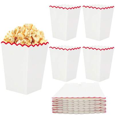 20pcs/40pcs/60pcs Red And Black Trim Popcorn Boxes Popcorn Bags With Red Scalloped Edge Paper Candy Containers For Shops Cinemas Movie Night Birthday Parties Graduation Wedding Event Festivals