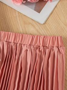 Girls' Casual Bow Print Sleeveless Top And Pleated Long Skirt 2 Pieces Set, Suitable For Spring/Summer - Pink - View 6