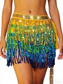 亮片裹身裙肚皮舞臀巾流苏裙闪亮流苏裙狂欢派对女装 - 彩色 - 查看 21