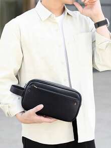 HOVI'S Men Clutch Bag Black Pebbled PU Leather - Dual Zipper & Password Lock Design Hand Strap Large Capacity Phone & Essentials Holder Anti-Theft Business Casual New Year Gift Valentine's Day Gift - Black - View 1