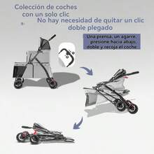 Carrito Doble Capa para Mascotas con Mecanismo de Plegado, Paneles de Malla Ventilada y Tela Oxford - Portátil Ligero para Perros y Gatos con Plegado Rápido, Pantallas de Ventana, Beige/ - Ideal para Paseos, Viajes, Visitantes al Veterinario, Uso Interior/Exterior, Diseño Compacto y Construcción Duradera - Gris Claro - Ver 5
