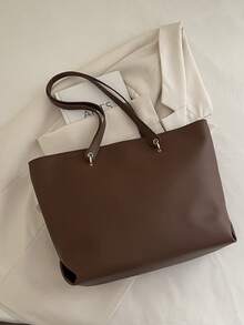 Women's Fashion Versatile Colorblock Tote Bag, Lightweight Minimalist, Large Capacity Shoulder Bag - Brown - View 5