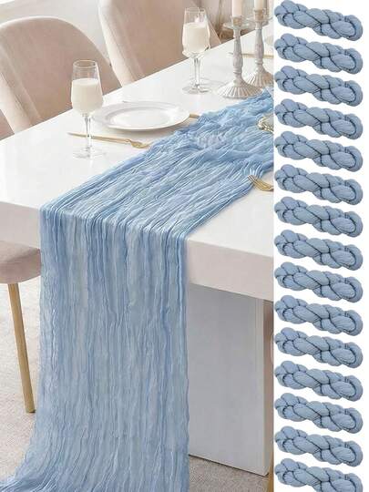 Cheesecloth Table Runner,6 Pieces Dusty Blue Cheesecloth Table Runner Boho Gauze Fabric Table Runner Rustic Sheer Runner For Wedding Birthday Baby Shower Party Boho Table Decoration(Dusty Blue)