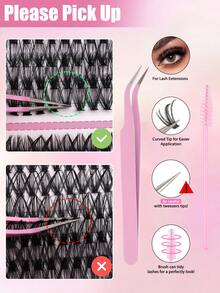Bộ 640 sợi mi giả D-Curl mềm mại, bao gồm keo dán, chất làm kín, nhíp, cọ kẻ mắt, dung tích 10D+20D+30D+40D+50D+60D+80D+100D, mi riêng lẻ 9-18mm, chất liệu lông chồn mềm mại, dụng cụ trang điểm mắt mèo, thích hợp cho các buổi tiệc làm đẹp và du lịch. - Hồng - Xem 11