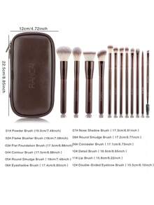 12支装化妆刷套装 双头化妆刷 双头斜角/圆头刷 粉底轮廓晕染眉刷 眼影遮瑕刷（咖啡色） - 棕色 - 查看 2