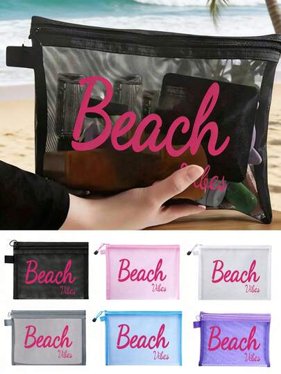 Beach Mesh Cosmetic Bag Lipstick & Cushion Puff Storage Portable Make-Up Bag Transparent Organizer Bag Toiletry Bag Travel Pouch,Makeup Bag Makeup Pouch Skincare Bag Toiletry Bag Packing Cubes,Travel Essentials Cruise Essentials Dorm Essentials,Wedding Bridesmaid Gifts,Mom Gifts,Birthday Gifts,Gifts For Friends And Teachers,Home Decor
