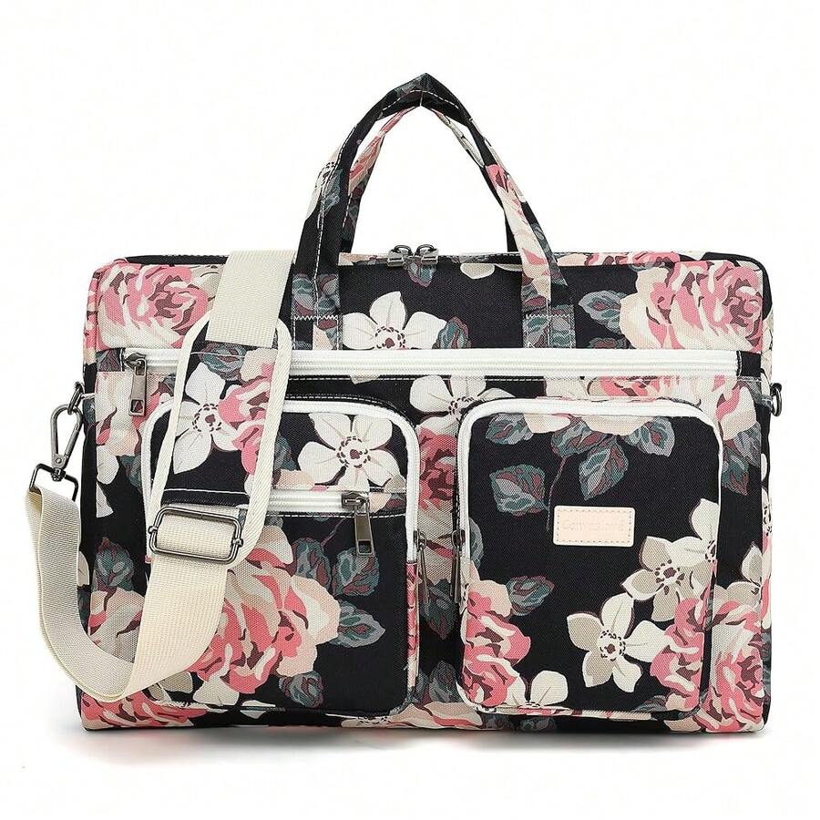 Canvaslove Muti-Pockets Laptop Briefcase Shoulder Bag,Rebound Bubble Cushioned Fits 15.6 Inch-16 Inch Laptop (Pink Rose) - MulticolorFloral - View 1