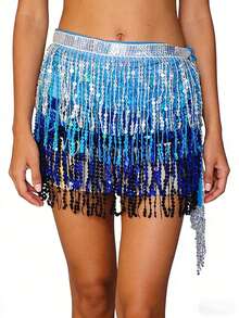 亮片裹身裙肚皮舞臀巾流苏裙闪亮流苏裙狂欢派对女装 - 彩色 - 查看 11