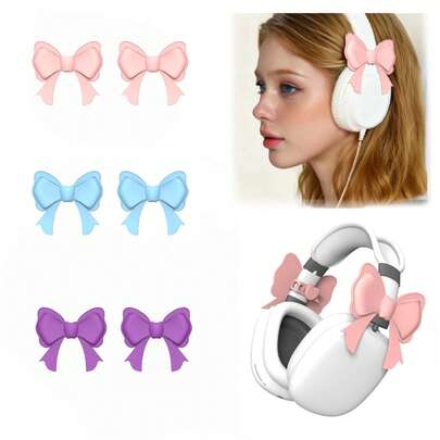 2 pièces Accessoires d'oreillette en silicone en forme de nœud papillon 3D, décoration mignonne pour écouteurs, clip de nœud papillon coquin pour accessoires de casque, cadeau idéal pour les amis